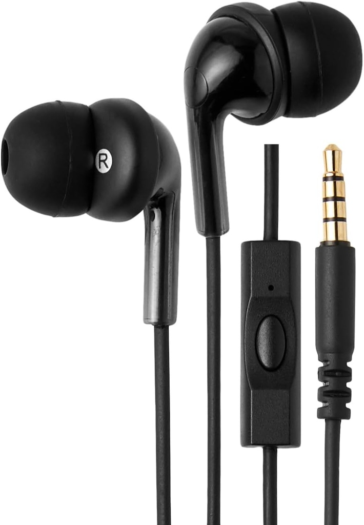 Ecouteurs filaires de base avec micro, casques d'oreille, jack 3,5 mm, câble de 4,2 pieds de long, conseils d'oreille S/M/L, noir