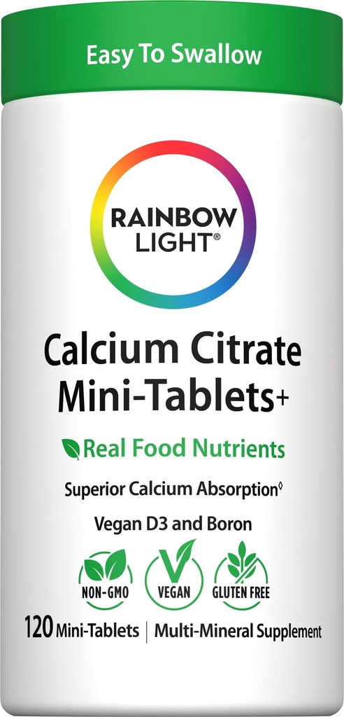 Rainbow Light Calcium Citrate Tabletten mit Vitamin D, Nahrungsergänzung bietet hochfeste Knochengesundheitsunterstützung, mit Calcium und Vitamin D, Vegetarisch und Glutenfrei, 120 Zähler
