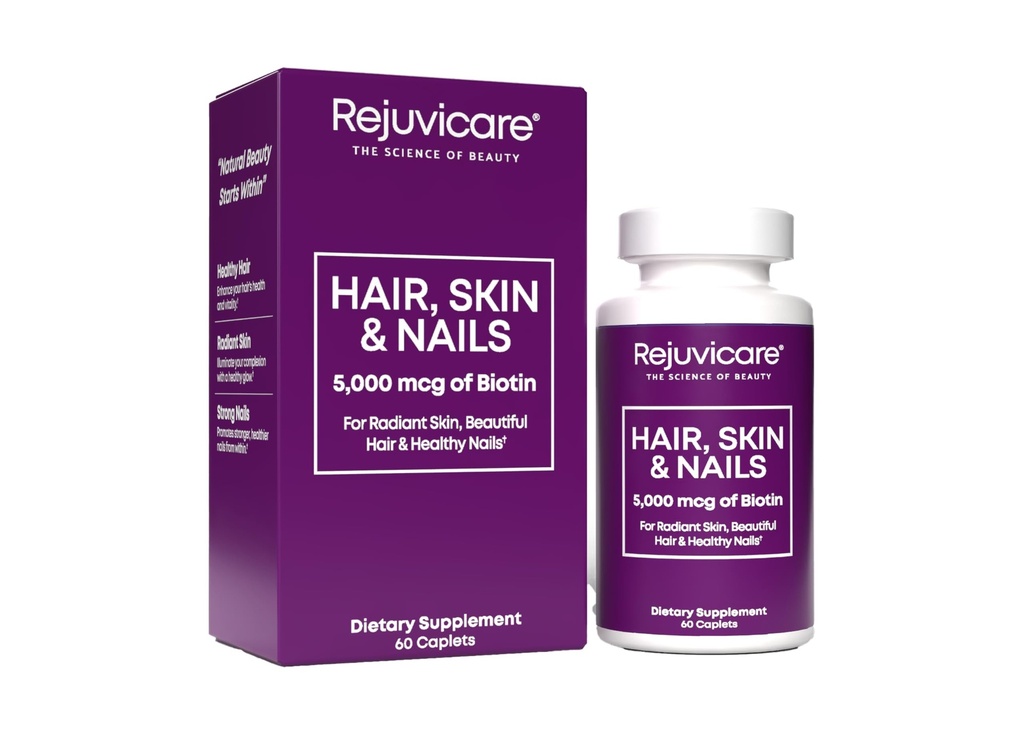 Haare Haut und Nägel, Haarwachstum Unterstützung, Gesunde Haut & Nägel, Biotin, Vitamine B1, B2, B3, B6 & B7 + B1, Unterstützt gesundes Haar, Radiant Haut und starke Nägel, Vegan, 60 Caplets