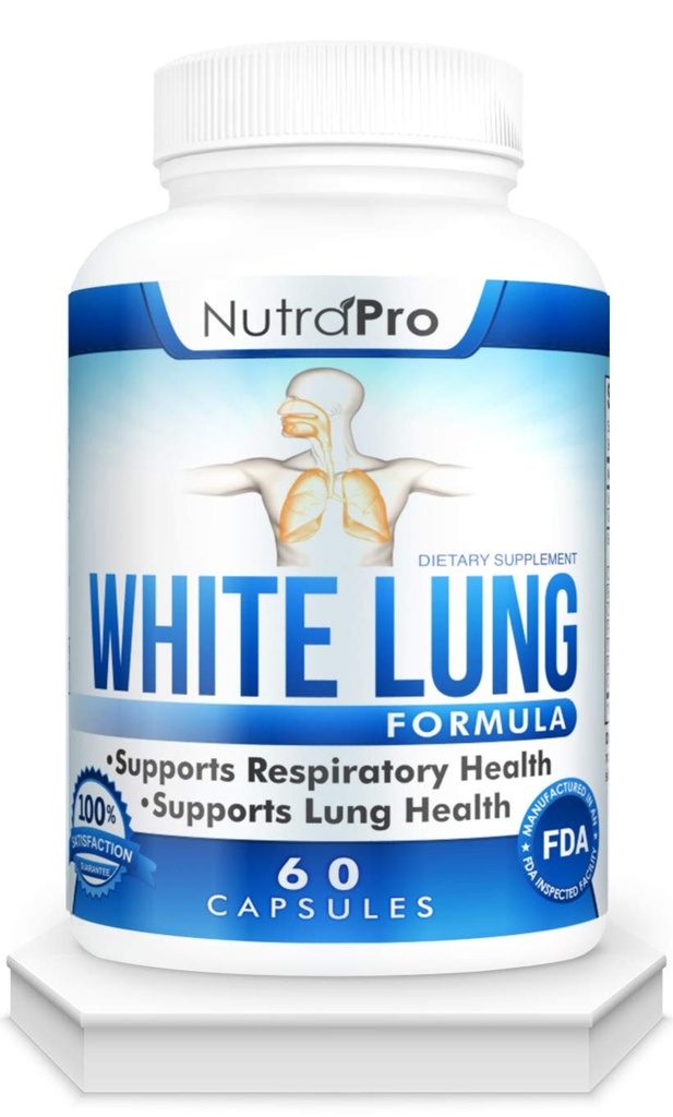 White Lung by NutraPro - Lung Cleanse And Detox.Soutien Santé pulmonaire. Soutient la santé respiratoire. 60 Capsule - Fabriqué dans un établissement certifié GMP.