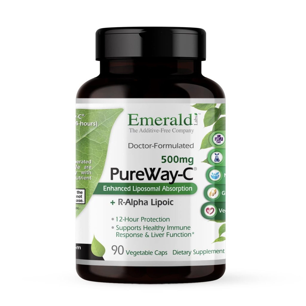 EMERALD LABS PureWay-C - Leber- und Immununterstützungsergänzung mit R-Alpha Lipoic Acid* - Fast-Absorbierendes Vitamin C - 90 Gemüsekapseln (45-Day Supply)