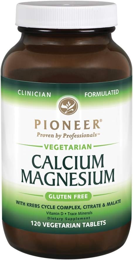 Pioneer Cal Mag & Vitamin D | Calcium & Magnesium Ergänzung für Erwachsene | Hohe Absorption | Verifizierte Glutenfreie | 120 vegetarische Tabletten