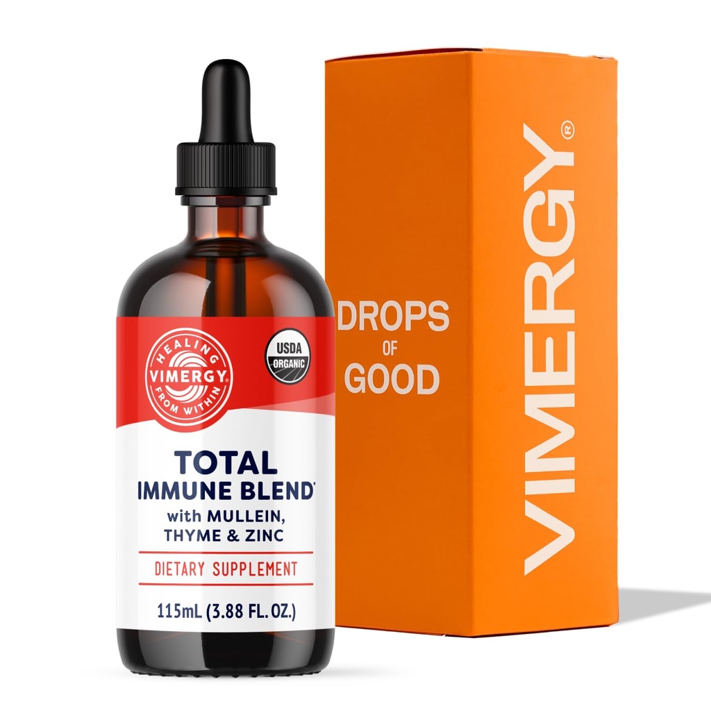 Vimergy Total Immun Blend* Flüssige Ergänzung, 57 Servieren Fast-Absorbierende Immununterstützung – All-Season, Zink, Thyme und Mullein Drops Non-GMO, Vegan, USDA Organic, Immunität Unterstützung für Erwachsene (115 mL)
