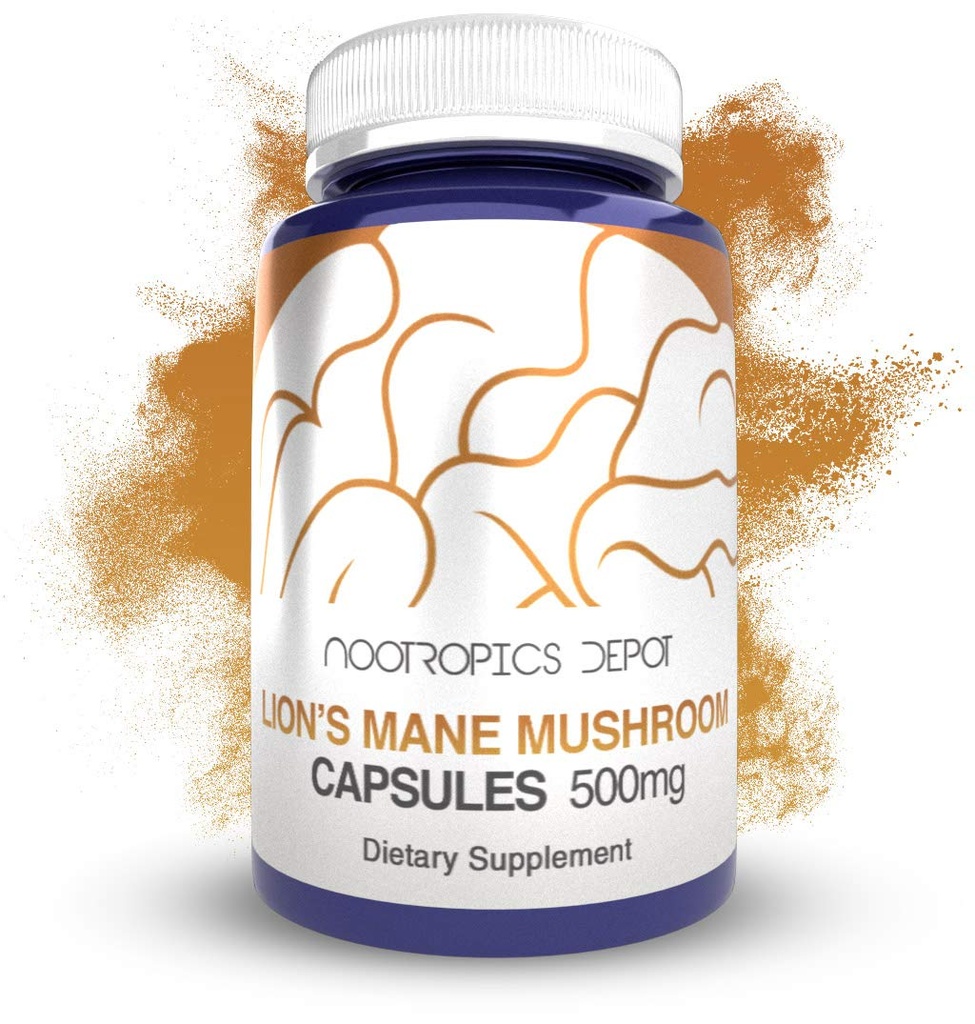 Nootropics Depot Lions Mane Mushroom Capsules | 500mg | 180 Count | Hericium erinaceus | Whole Fruiting Body Pilzextrakt | Brain Health Supplement | Neuroprotective + Boosts Mood