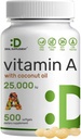 SUPPLÉMENT DE DÉAL Vitamine à haute puissance A 25000 UI, 500 softgels d'huile de noix de coco facilement absorbés, huile naturelle de foie de poisson – Vitamines pour la santé des yeux, immunitaires et de la peau – Facile à avaler, non-OGM