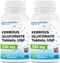 Puregen Labs Ferrous Gluconate 324 mg [High Potency] Eisen Supplement, Gentle on Stomach | 2 Pack - 200 Tabletten insgesamt