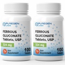 Puregen Labs Gluconate de fer 324 mg [haute puissance] Supplément en fer, doux sur l'estomac