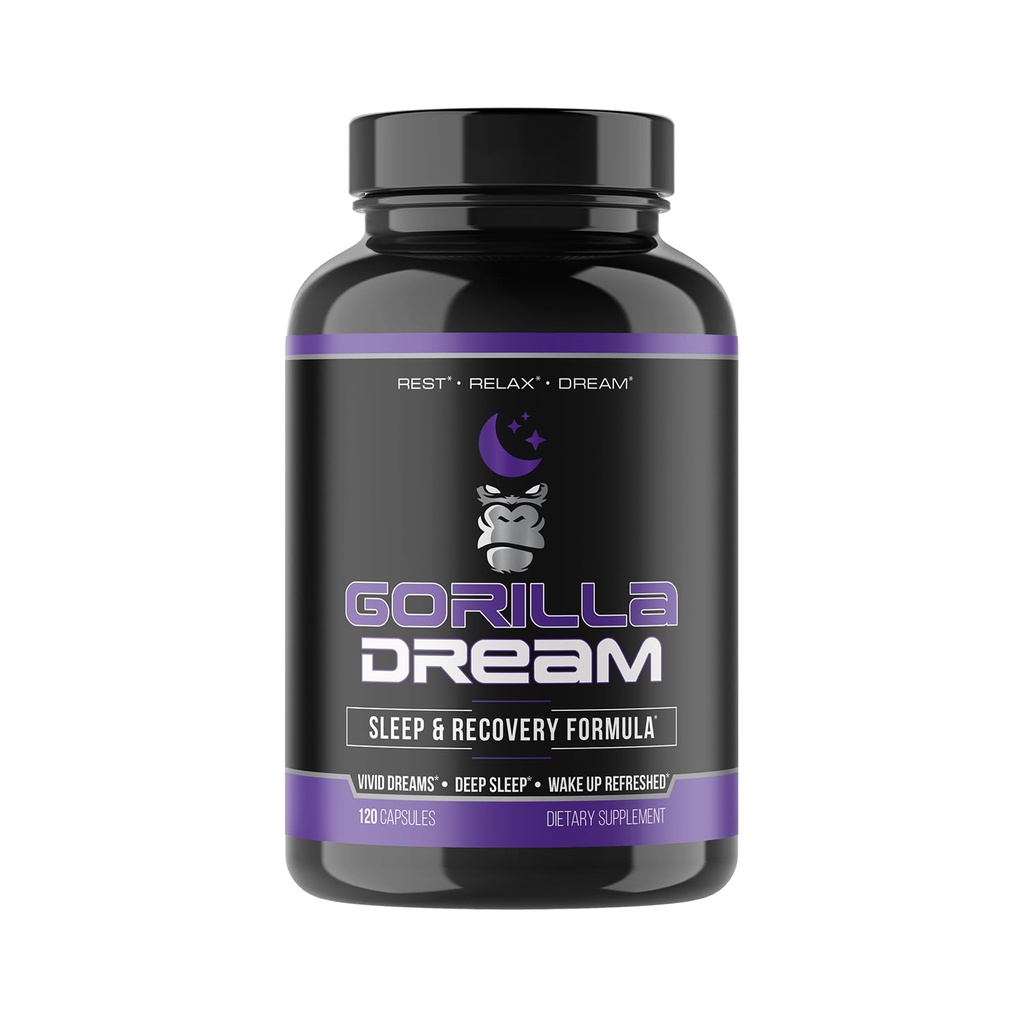 Gorilla Mind Dream Sleep Supplement (120 Kapseln) - Nootropic Infused umfassende Schlaf- und Erholungsergänzung - GABA, Melatonin, Valerian Root, Magnesium, L-Theanin, Sensoril, Ashwagandha & Mehr