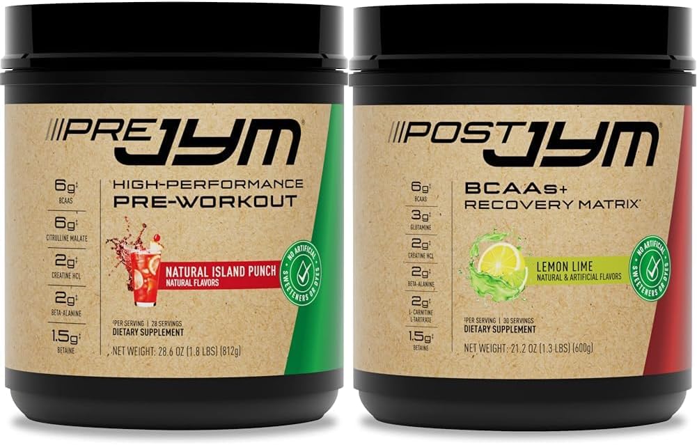 JYM Préentraînement, post entraînement, et BCAA Muscle Building Suppléments ensemble avec pré JYM poudre, post JYM matrice active, 30 portions Chaque