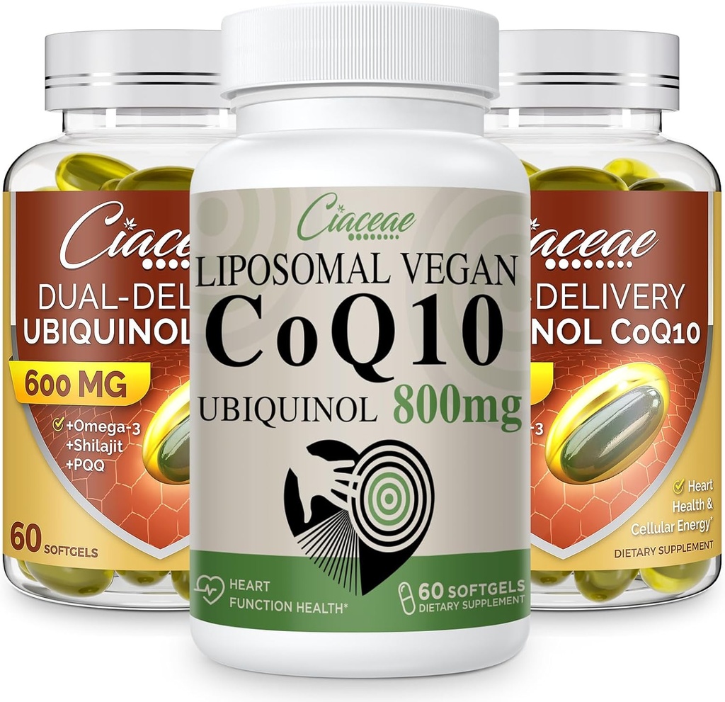 Liposomal CoQ10 800mg 1PCS Bundle mit Ubiquinol CoQ10 600 MG Softgels mit Omega-3 & Shilajit & PQ2PCS
