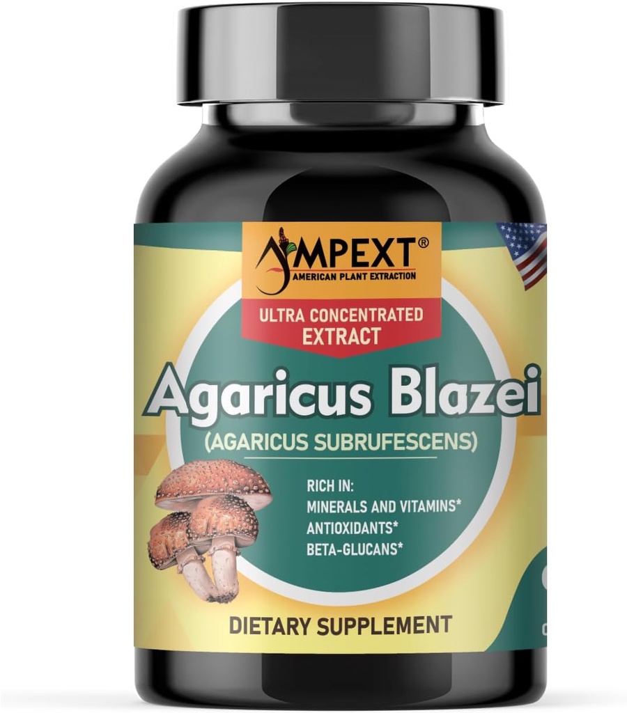Agaricus Blazei Extrait de champignons - Immune Boost, Niveaux équilibrés, Propriétés Adaptogènes – 90 Capsules