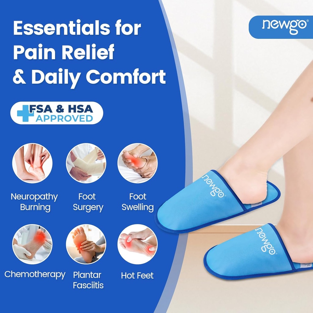 NEWGO Pantoufles pour la fasciite plantaire et la neuropathie, la HSA ou la FSA Admissibles Pantoufles glacées à gel de 2 paquets Pantoufles froides chaudes pour soulager la douleur de chirurgie bynécologique, les pieds brûlants