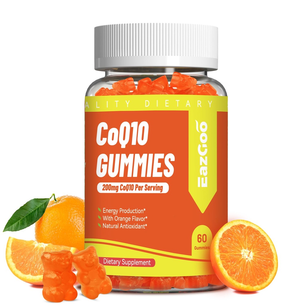 CoQ10 Gummies 200mg, Supplément végétalien pour la production d'énergie, non-OGM, sans gluten (60 Gummies)