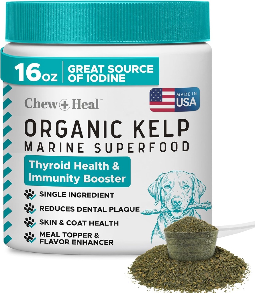 Kelp-Ergänzung für Hunde - 16 Unzen Kelp-Pulver-Granulat mit 5cc Spoon - Gut für gesünde Schilddrüse-Funktion, Reduzieren Dental Plaque und Hautgesundheit - Made in USA