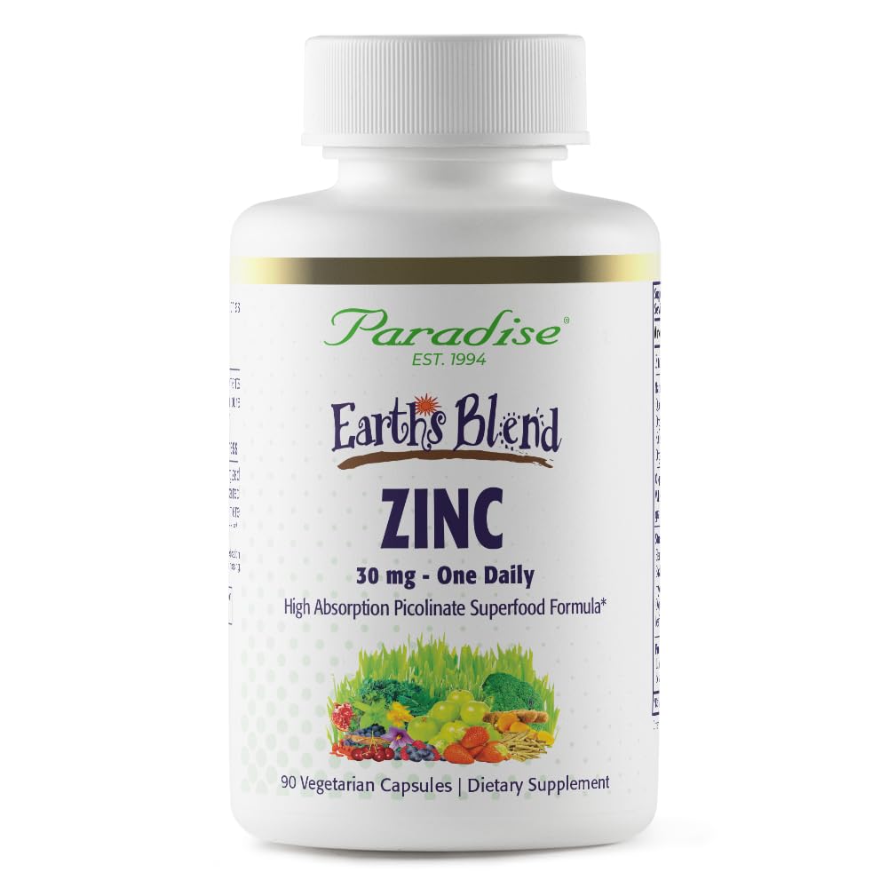 Paradise Herbs Zink Ergänzungen mit Picolinat und Natur C, für Immununterstützung, Super Potent, Ultra Pure, Glutenfrei, Non-GMO, Vegan, 30 mg, 90 Kapseln