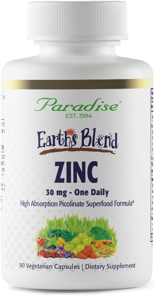 Paradise Herbs Zink Ergänzungen mit Picolinat und Natur C, für Immununterstützung, Super Potent, Ultra Pure, Glutenfrei, Non-GMO, Vegan, 30 mg, 90 Kapseln