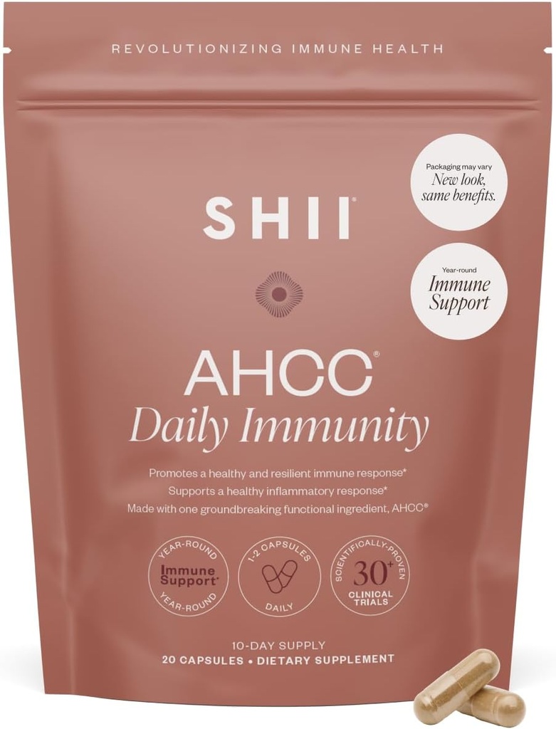 SHII AHCC Immunité quotidienne, 10 jours d'approvisionnement – Vegan, supplément de soutien immunitaire sans gluten avec AHCC, soutien du système immunitaire des champignons chiitake fonctionnels, favorise la réponse immunitaire et la santé cellulaire