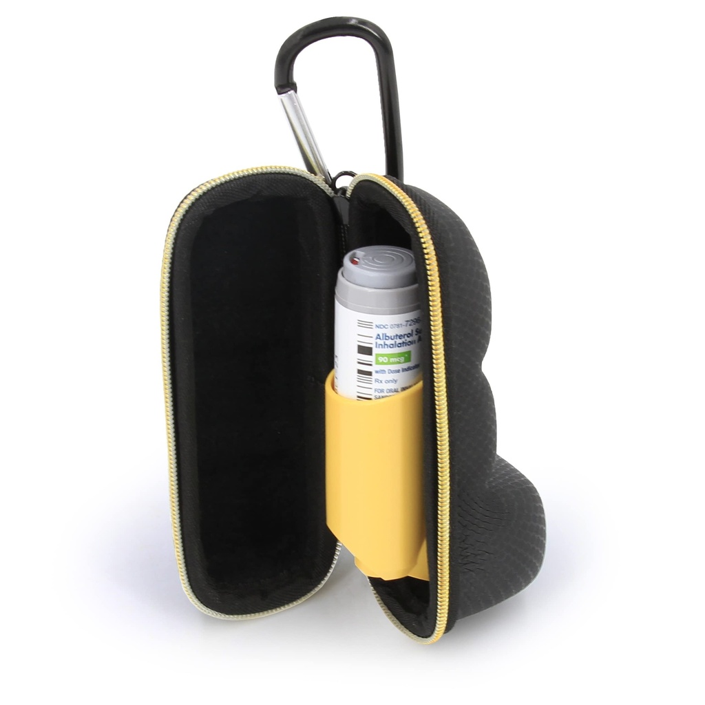 CASEMATIX Asthma Inhaler Case mit Lanyard und Clip auf Schlüsselanhänger Carabiner, Inhalator Holder erweitert um Standard Rescue und neue Albuterol Inhaler Geräte bis zu 4 Zoll - Includes Asthma Case Only