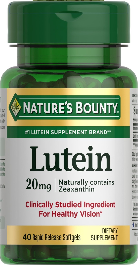 Pilules de lutéine de la nature, suppléments pour la santé oculaire et vitamines, soutien de la vision santé, 20 mg, 40 softgels