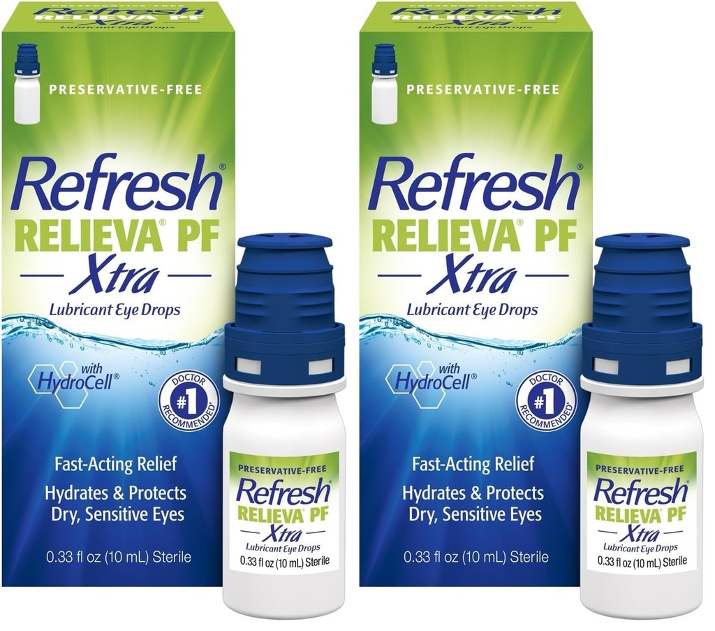 Rafraîchir RELIEVA PF Xtra Teins artificiels sans réserve Lubrifiant gouttes oculaires, 2x0,33 fl oz (20 mL), 2 Compte