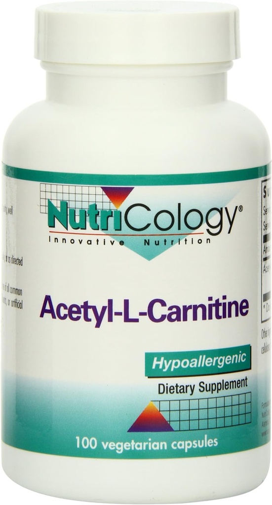 Nutricology Acetyl-L-Carnitin 500mg Supplement - Metabolismus und Energieunterstützung, ALC, freie Form Aminosäure, vegetarische Kapseln - 100 Count