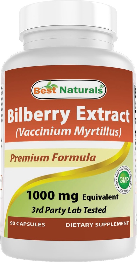 Best Naturals Bilberry Extract 1000mg Kapsel (Non-GMO) Unterstützt gesunde Vision, 90 Count