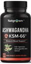 Natgrown Ashwagandha KSM 66 Supplement 600 mg - Stress, Stimmung, & Athletic Support - Organic KSM66 Root Extract mit 5% Withanolides - Vegan Capsules - 60 Count