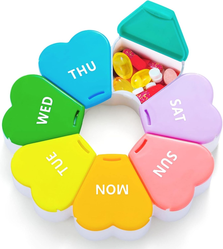 Organisateur hebdomadaire de pilules, Pill Box 7 Day, OAAO Compartiments de grande capacité Conteneurs de pilules Flower Portable Box Case pour pilules Vitamine Fish Oil Medicine Suppléments Organisateur