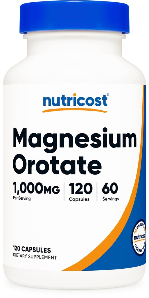Nutricost Capsules d'orotate de magnésium 1000mg, 120 capsules - 60 portions, 500mg par gélule, non-OGM, sans gluten