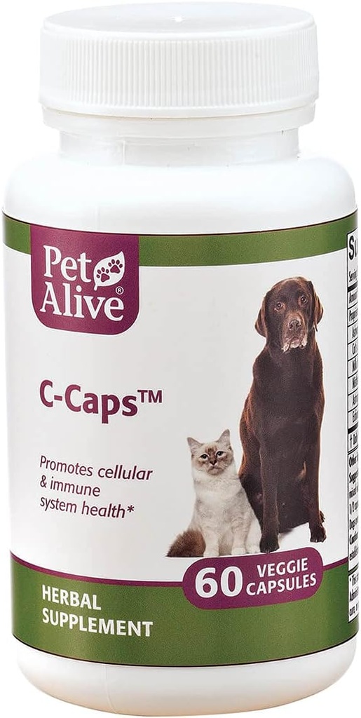 PetAlive C-Caps - All Natural Herbal Supplement Promotes Cellular and Immune System Health in Dogs and Cats - 60 Veggie Caps