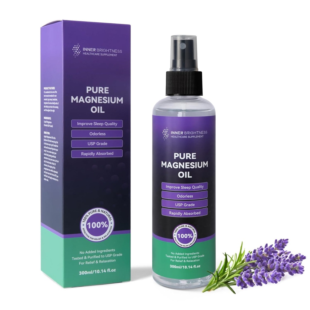 Magnesiumöl für Feet & Sleep, Pure Magnesium Öl Spray Bio Natural Magnesium Spray - USP Grad Magnesium Supplement - Big 10oz, 100% natürlich & Rein für Muskel- & Haut Gesundheit