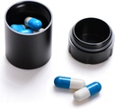 Portable Metal Small Pill Case, Aluminium Alloy Round Pill Box for Travel, Waterproof Pill Box Organizer, Pocket Daliy Pill Holder Pill Container for Medicine Vitamin Fish Oils (Black)