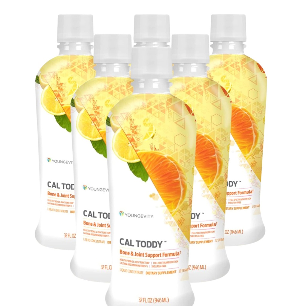 Youngevity Cal Toddy - Calcium (Citrate, Phosphate) Magnésium 1 200mg/600mg - Vitamines D-3, Zinc, Cuivre, Potassium, Boron et 70+ Cofacteurs minéraux traces - Soutient la santé des os - 32 Fl Oz (paquet de 6)