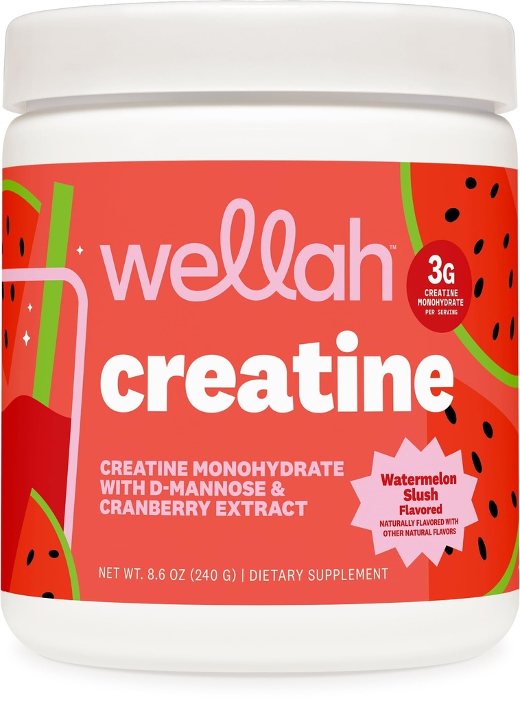 Wellah Creatine pour femmes (50 portions, pastèque) - Créatine monohydratée avec extrait de dandelion et canneberge