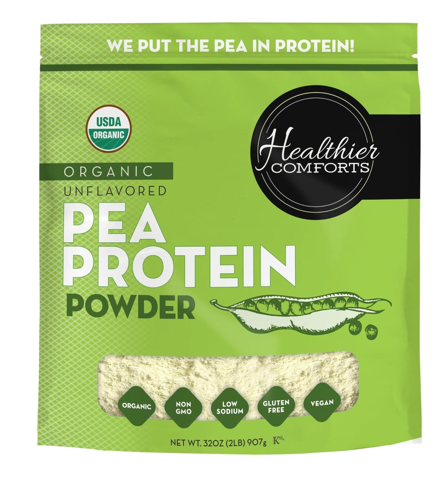 Gesundere Comforts Unflavored Pea Protein Powder - Low Sodium (2 lb.) | USA Grown and Processed | 100% Plant Based Protein Powder | Kosher, Gluten Free, Non-GMO, Keto Friendly (32oz)