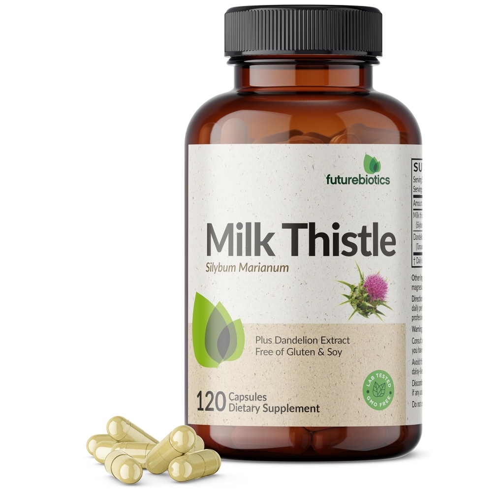 Futurebiotics Milk Thistle Silymarin Marianum & Dandelion Extract Liver Health Support, Antioxidant Support, Detox, 120 Kapseln