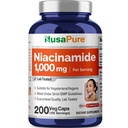 NusaPure Niacinamide 1000mg 200 Veggie Kapseln (Non-GMO, Vegan) Flösh Free