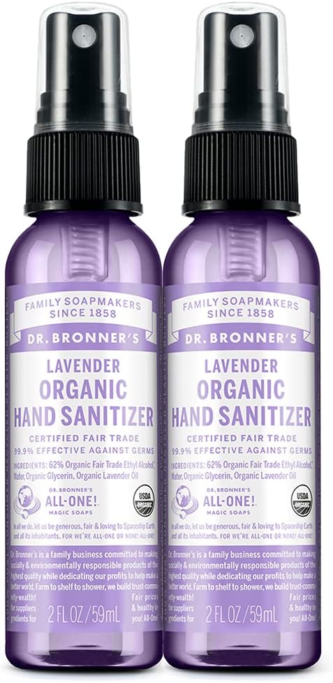 Dr. Bronner's - Organic Hand Sanitizer Spray (Lavender, 2 Ounce, 2-Pack) - Einfache und effektive Formel, Cleanses & Sanitizes, keine Harsh Chemicals, Moisturizes und Cleans Hands