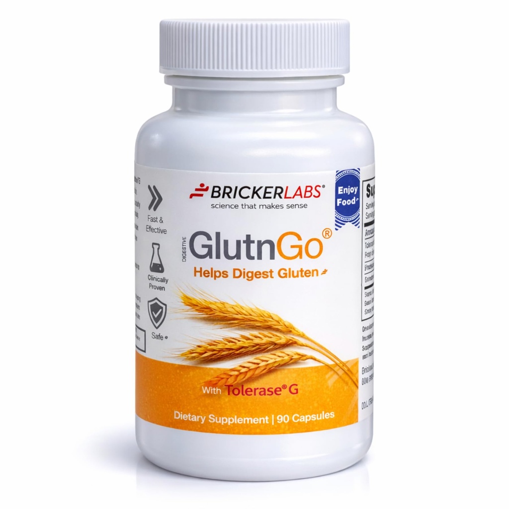 Bricker Labs GlutnGo mit Tolerase G 100mg Verdauungsergänzung für Gluten-Intoleranz, klinisch getestet, um zu helfen Digest Gluten, schnell, effektiv und sicher Verdauungshilfe, 90 Kapseln