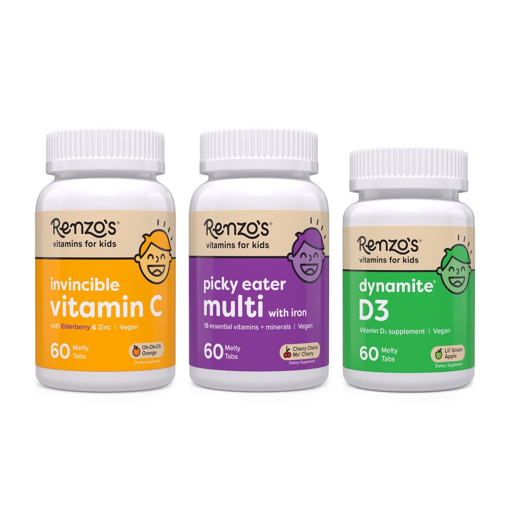 Builder Immunity Builder de Renzo - Vitamine C avec Elderberry & Zinc pour le soutien immunitaire, Multivitamine de Picker Eater Kids et Vitamine D3