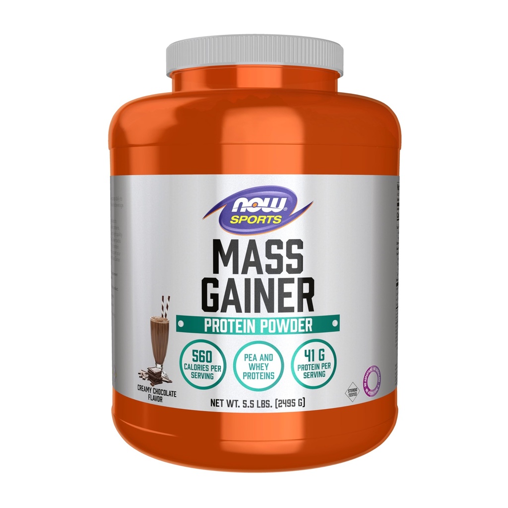 MAINTENANT Foods Sports Mass Gainer Protéines Poudre, Saveur de chocolat crémeuse, Pea and Whey Protein Blend, 5,5 lbs.