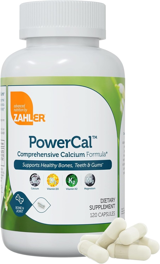 Zahler PowerCal - Calcium D3 K2 Magnesium Supplement - Zähne, Gums & Knochenstärke Unterstützung - Kosher Bone Health Calcium Supplement für Frauen & Männer mit Vitamin D3 K2 und Magnesium (120 Kapseln)