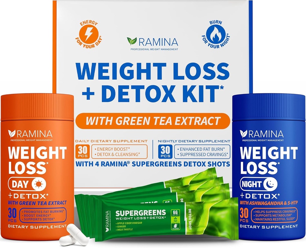 Ultimate Weight Loss Kit – 30 Day & Nighttime Detox Shots – Metabolism Booster & Appetite Control – Diät-Ergänzungen für Frauen & Männer – Fat Burning & Weightloss Pills, Fat Burner & Appetite Suppressant