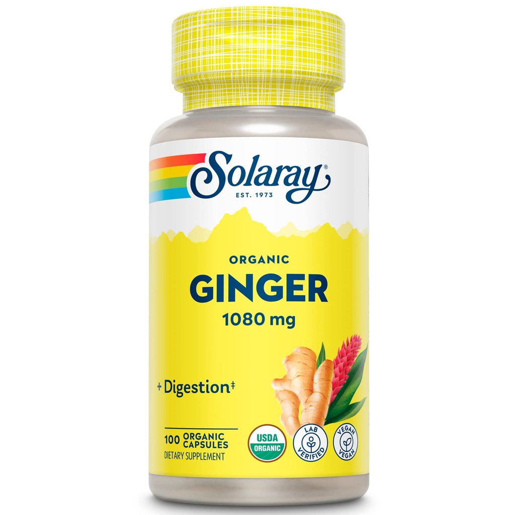 SOLARAY Organic Ingwer 1080 mg - Organic Ingwer Supplements - lindert Übelkeit und Erbrechen im Zusammenhang mit Bewegungskrankheit, unterstützt Gelenkgesundheit - Vegan, nicht schläfrig, 60-Tage-Garantie, 50 Portionen