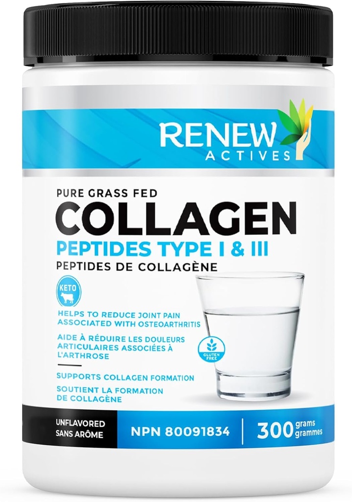 Renew Actives Hydrolyzed Collagen Peptides Powder 10G per Serving – Premium Grass-Fed Collagen for Skin, Joints & Hair – 9.4g Protein – Unterstützt Collagen Formation & Muskel Erholung – Made in Canada