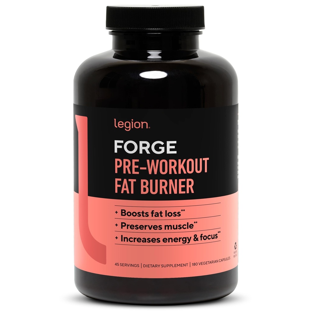 LEGION Forge Fasted Fat Burner - Thermogenic Fat Burner, Target Stomach Fat und Trim Belly Fat mit Yohimbe, HMB Supplement, Choline. Alle natürlichen, 45 Servierungen...., 180 Zähler (Pack von 1)