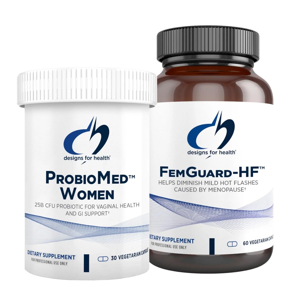 Designs für Gesundheit Hot Flash & Vaginal Unterstützung Probiotische Bundle - FemGuard-HF (60 Kapseln) zu helfen, milde Menopause Hot Flashes + ProbioMed Frauen (30 Kapseln) Gut & Vaginal Probiotikum