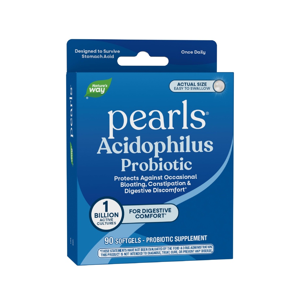 Nature's Way Perles probiotiques Acidophilus, soutient l'équilibre digestif et la santé des intestins, réduisent la constipation occasionnelle et le blottis*, 1 milliard de cultures, 90 softgels