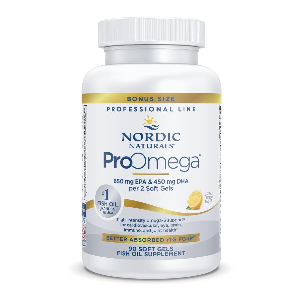 Nordic Naturals ProOmega, Saveur de citron - 90 gels mous - 1280 mg Omega-3 - Huile de poisson à haute capacité avec EPA et DHA - favorise la santé du cerveau, des yeux, du coeur et des immunes - non-OGM - 45 portions