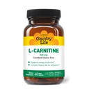 Country Life L-Carnitine 500mg – 60 Capsules végétaliennes Supporte la production d'énergie et le métabolisme des graisses.